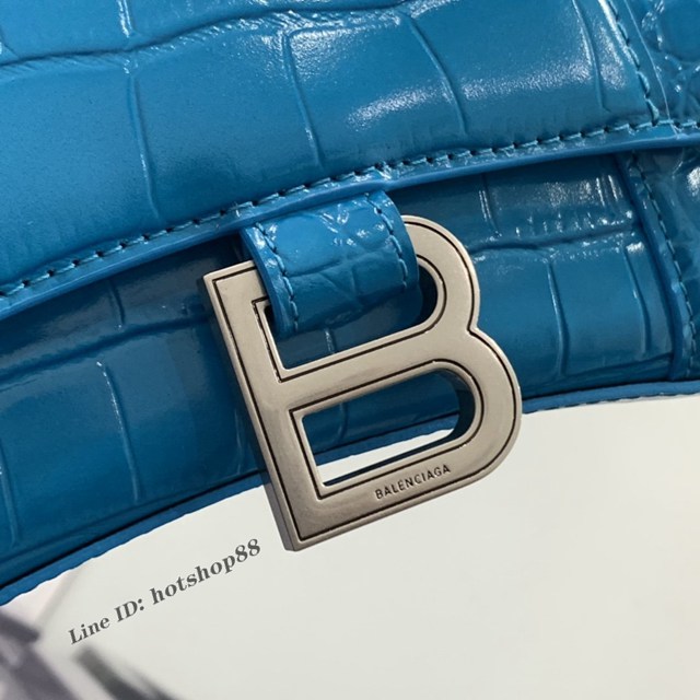 Balenciaga專櫃爆款手提肩背女包 巴黎世家鱷魚紋牛皮黑色小號Hourglass沙漏包 fyj1022